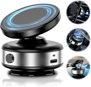 ADOFYS Upgraded 360 Adjustable Electric Vacuum Magnetic Suction Cup Phone Mount, Hands-Free Magnetic Cell Phone Holder for Car/Gym/Mirror/Smooth Surface Compatible with Magsafe iPhone, Silver