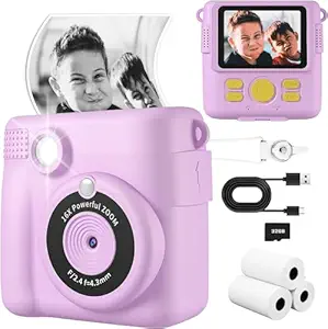 Adofys Instant Print Camera for Kids, Christmas Birthday Gifts for Girls Boys, HD Digital Video Cameras for Toddler, Portable Toy for 4 5 6 7 8 9 10 Year Old with 32GB SD Card-Purple