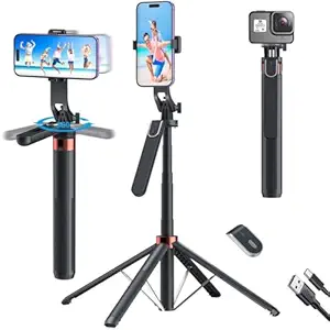 Adofys Selfie Stick with Tripod Stand 360 Degree Rotation Rechargeable Remote Quadripod Stand Balance Handle 71-inch Selfie Stick for Phone Camera Gopro 360 Panoramic Shooting Vlogging Live Stream