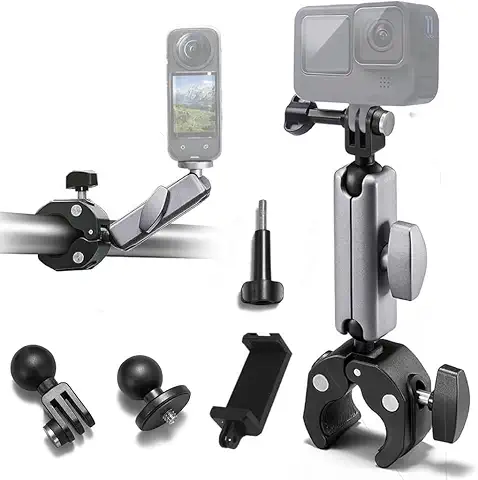 ADOFYS Aluminum Alloy Bicycle Motorcycle Super Clamp Mount Handlebar Holder Clip,360? Ball Head Tube Bar Attachment Mounting Accessory Compatible with Mobile Phone & All Action Cameras