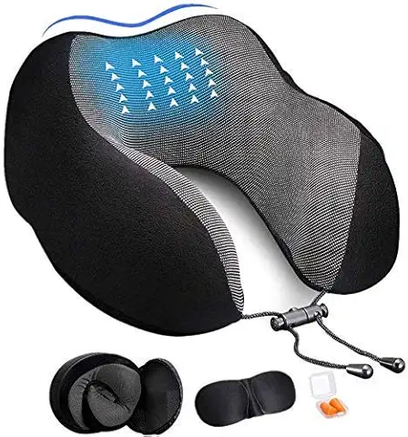 ADOFYS Neck Pillow for Travelling Memory Foam, Comfortable & Supportive, Pain Relief Sleeping Travel Neck Pillow, Airplane Pillow for Sleeping in Flight, Car, Office and Home