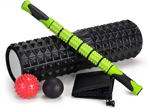 Adofys 5-in-1 18" Large Size Foam Roller for Exercise with Muscle Roller Stick and 2 Massage Balls, High Density for Physical Therapy, Deep Tissue Trigger, Pain Relief, Myofascial Release, Balance Exercise