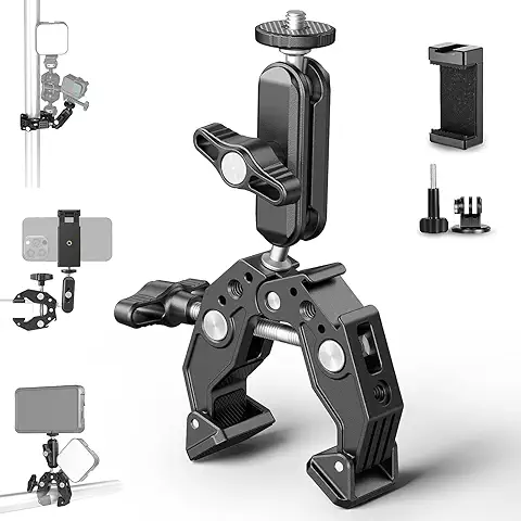 Adofys Action Camera Mount, Insta 360 Bike,Super Clamp Mount with 1/4''&3/8'' Screw,360 Double Ballhead Magic Arm with Mobile Holder and Adapter for Gopro, Insta 360 and All Mobile Phones