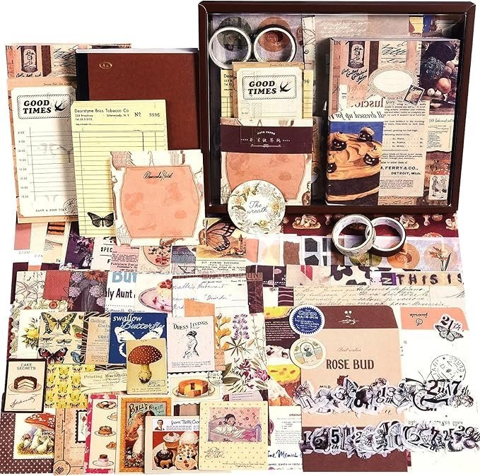 ADOFYS Coffee Vintage Scrapbooking Supplies, 351pcs Bullet Junk Journal Kit with Journaling Supplies, Aesthetic Scrapbook Paper A6 Grid Notebook