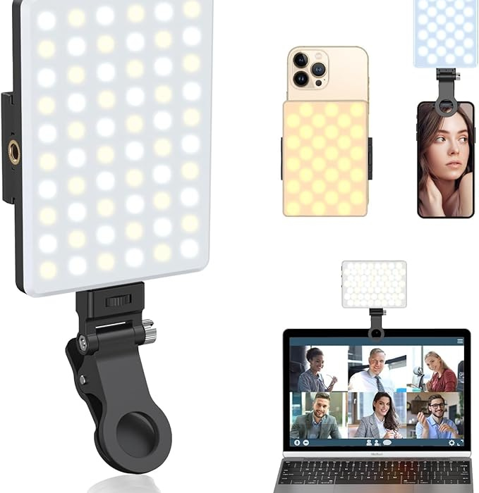 Adofys LED Portable Selfie Light Video Conference Lighting with Clip & Camera Tripod Adapter Rechargeable 2000mAh CRI 95+, 3 Light Modes for Phone iPhone Webcam Laptop Photo