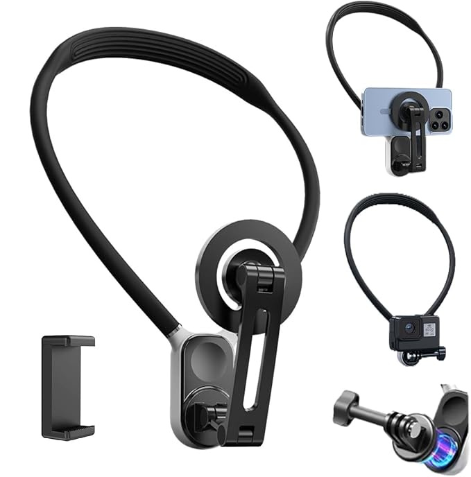 ADOFYS 3 in 1 POV Camera Magnetic Neck Phone Holder with Mount for GoPro and Universal Phone Clip, Chest Mount Handfree Vlog POV Recording for Magsafe iPhone 15 14 13 12 Pro Max Plus Mini All Android