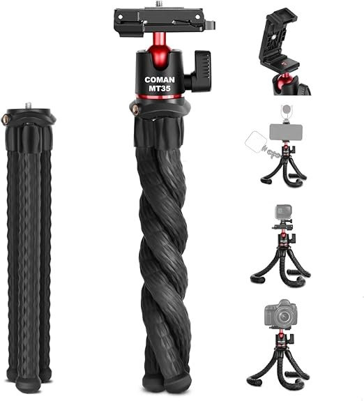Adofys x Coman MT-35 Flexible Gorillapod Tripod Cell Phone Tripod Gorilla Tripod Lightweight Bendable Tripod with Heavy Duty Smartphone Stand, Compatible with Action Camera and Smartphone etc