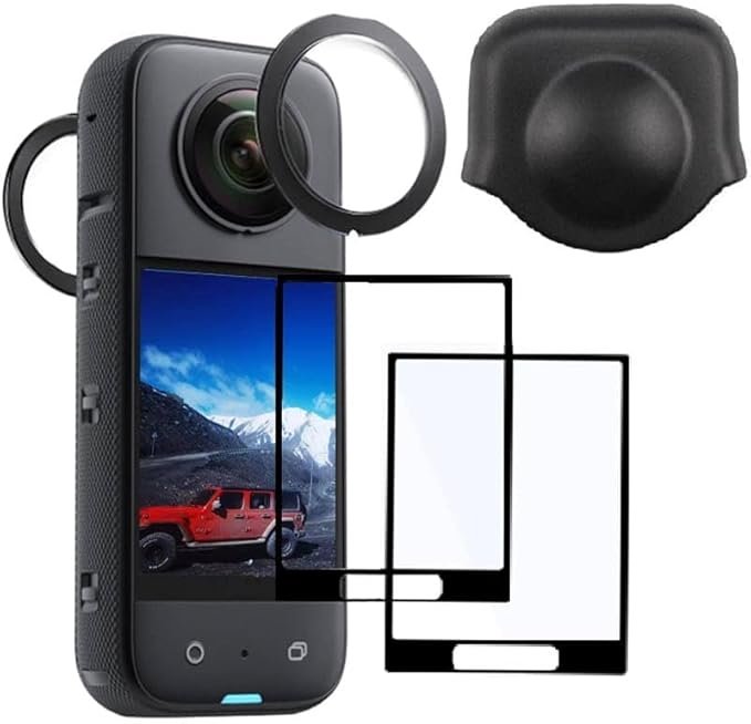 ADOFYS Silicon Protective lense Cap Screen Protectors and Lens Guards Cap for Insta360 x3,Bundle Include 1pc Silicone Cap+2pcs Screen Protectors+2pc Lens Guards