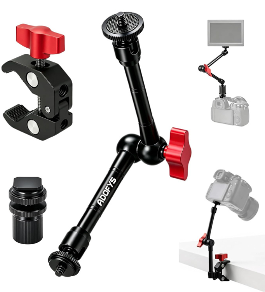 ADOFYS Magic Arm with Super Clamp - 11in/28cm Adjustable Articulating Friction Camera Mount & Clamp with 1/4" and 3/8" Thread for LCD Monitor LED Light Flash Light Phone Action Cam