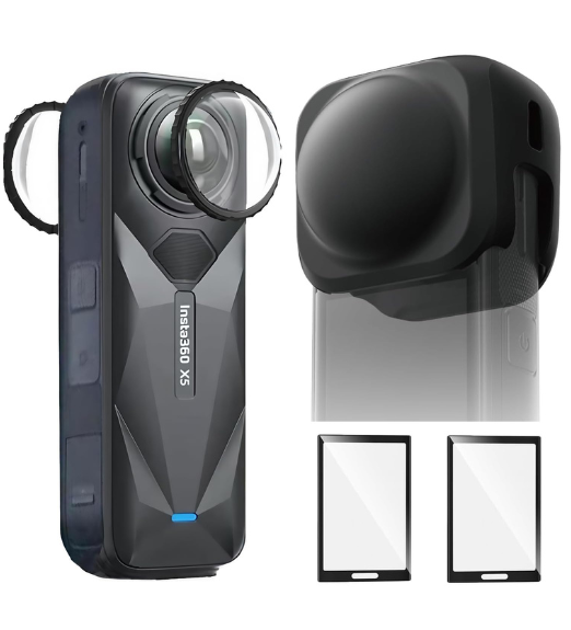 ADOFYS Insta 360 x5 Accessories Silicon Protective lense Cap Screen Protectors and Lens Guards, Bundle Include 1pc Silicone Cap+2pcs Screen Protectors+2pc Lens Guards