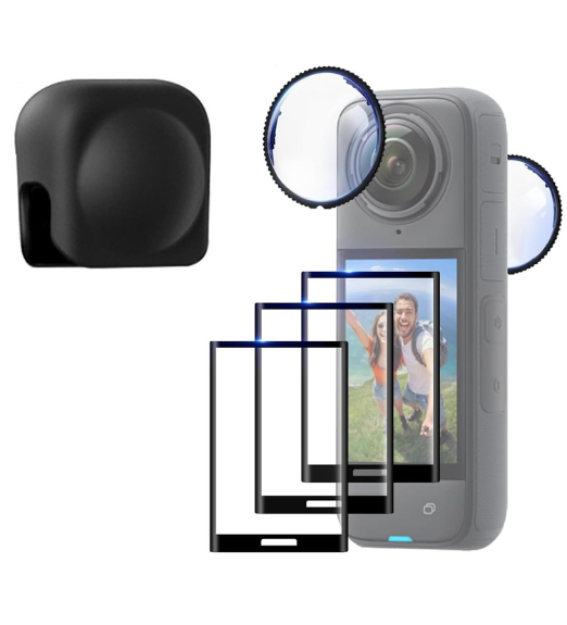 ADOFYS Insta 360x4 Silicon Protective lense Cap Screen Protectors and Lens Guards Cap for Insta360 x4 ONLY,Bundle Include 1pc Silicone Cap+3pcs Screen Protectors+2pc Lens Guards