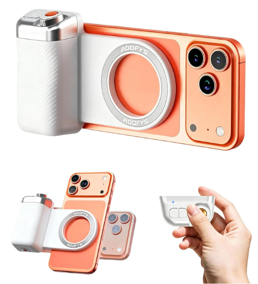 Adofys Fun Shot Magnetic Phone Camera Grip for iPhone/Android with Detachable Wireless Shutter Remote - Supports Native Camera - 1/4" Tripod Screw