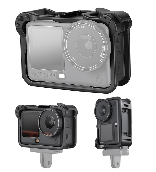 Adofys Housing Case for DJI Osmo Action 6, ABS Protective Frame Expansion Cage, Cold Shoe, 1/4" Screw Adapter, Action 6 Accessories Compatible for Tripod, Selfie Stick