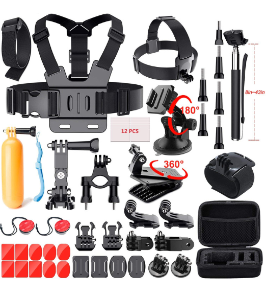 ADOFYS Action Camera Accessories Kit 49-in-1 | Universal Bundle for GoPro Hero 13/12/11/10/9/8/7/6/5, SJCAM, Insta 360, DJI & Xiaomi Yi | Mounts, Straps, Case & Camera Accessories for Photography