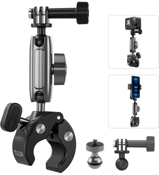 ADOFYS Super Clamp Camera Mount with 360° Dual Ball Head, Bike/Bicycle/Motorcycle Handlebar Mount for GoPro Max Hero 13 12 11 10 9 8 7, DJI Osmo Nano 360 Action 5 Pro 4 3, Insta 360 X4 X5